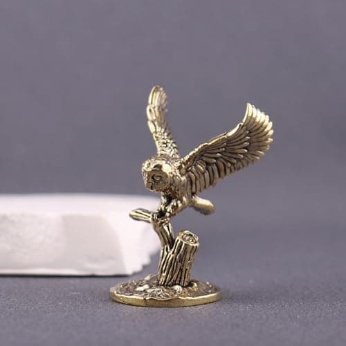 1Pc Antique Owl Figurine Brass Owl Ornament Metal Bird Animal Miniature Ornament for Tea Pet Home Office Desk Decoration — view 4