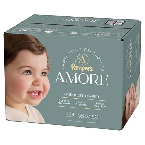 Pampers Amore, Size 4 (15-34 lbs), 58 Count, Our Best Diaper – Hypoallergenic & Fragrance Free, Up to 100% Leakproof, Soft as Cashmere — view 16