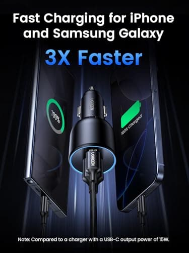 UGREEN 130W Car Charger USB C Fast Charger (with 100W USB C Cable) PD3.0 QC4.0 PPS Fast Charging Car Adapter Compatible with, MacBook, iPhone 17 16 15 14 Pro Max, Galaxy S25 S24 Ultra, iPad — view 3
