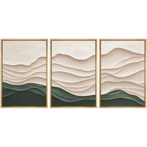 SIGNWIN Framed Canvas Print Wall Art Set Textured Paper Cut Landscape Beige and Green Minimalist Illustrations Modern Art Rustic Relax/Calm for Living Room, Bedroom, Office - 24"x36"x3 Natural