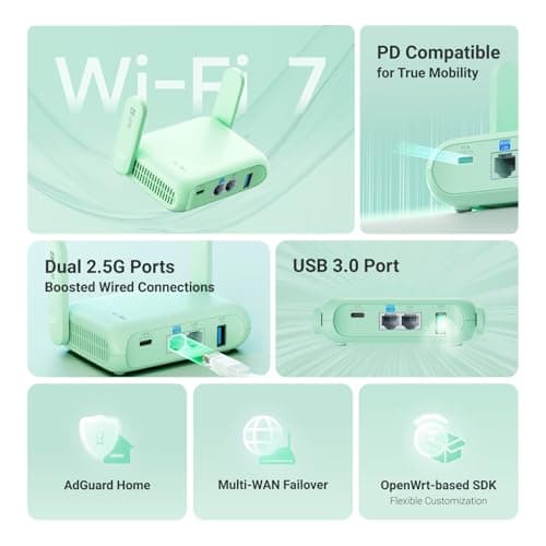GL.iNet GL-MT3600BE (Beryl 7) Portable Travel Router, Pocket Wi-Fi 7 Wireless 2.5G Router, Mini Portable VPN Routers WiFi for Car, Travel, Public Computer Routers, Business, Mobile/RV/Cruise/Plane — view 3