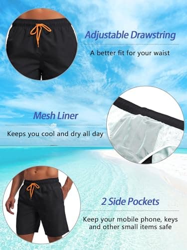TACVASEN Swimming Shorts Men for Summer Vacation Quick Dry Swimsuit Men with Elastic Waistband and Pockets Fashion Beachwear Black — view 4