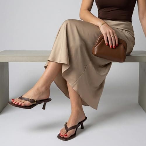 CUSHIONAIRE Marlin Low Kitten Heels for Women, Thong Style Dressy Heeled Womens Sandals with Adjustable Buckle Closure, CHOCOLATE 8 — view 4