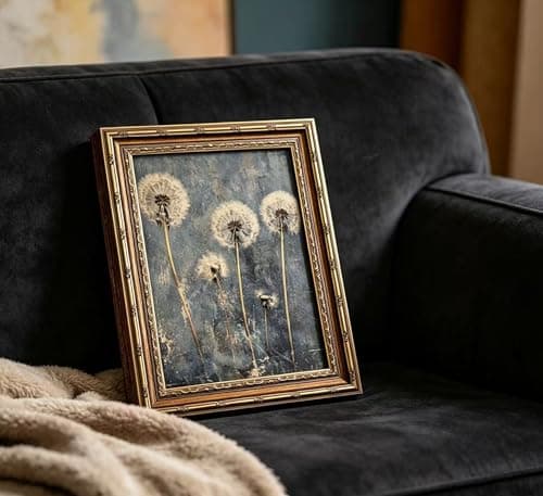 Vintage Gold Framed Dandelion Wall Art Moody Cottagecore Dandelion Painting Canvas Print Gothic Dark Plant Print Poster Wall Decor Retro Moody Plant Floral Poster Artwork for Bedroom Living room — view 3