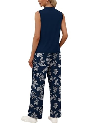 WIHOLL Two Piece Set for Women Summer Spring Outfits Cruise Travel Airport Beach Vacation Trendy Lounge Sets Mock Neck Matching Women Clothing Wide Leg Pants Set M — view 3