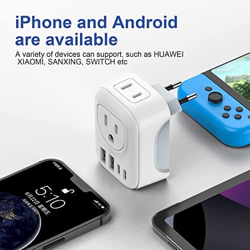 VYLEE Travel Plug Adapter, International Plug Adapter with 4 AC Outlets 2 USB Ports (2 USB C Port), Type C Power Adaptor Charger for the US to Most of Europe Iceland Spain Italy France Germany — view 5