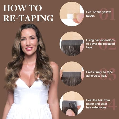 GOO GOO Tape in Hair Extensions human hair, tape Hair Extensions, 20inch 50g 20pcs, Human Hair Extensions, 4/26/4 Chocolate Brown to Honey Blonde — view 2