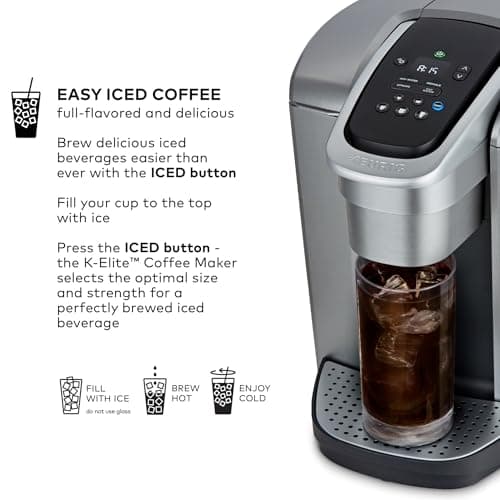 Keurig K-Elite Single Serve K-Cup Pod Coffee Maker, with Strength and Temperature Control, Iced Coffee Capability, 8 to 12oz Brew Size, Programmable, Brushed Silver — view 5