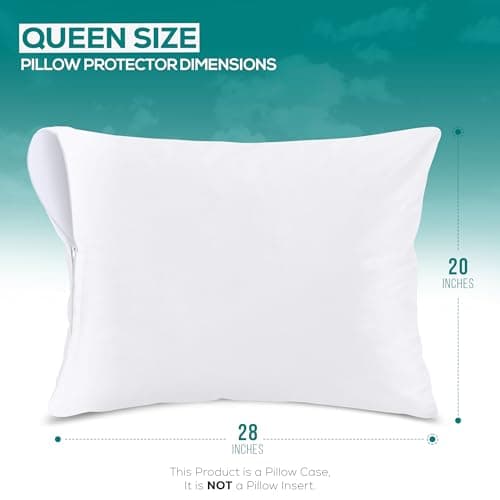 Utopia Bedding Waterproof Pillow Protectors Zippered Queen Size (2 Pack, White), Zippered Pillowcases, Bed Bug Proof Pillow Encasement Covers 20 x 28 Inches