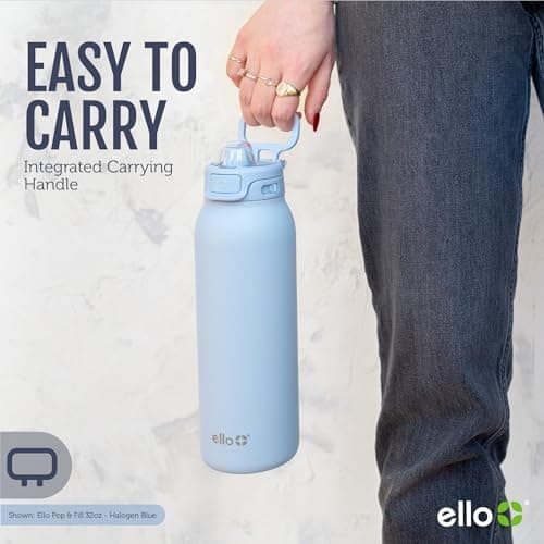 Ello Pop & Fill 22oz Stainless Steel Water Bottle with Quick Fill Technology, Double Walled and Vacuum Insulated Metal, Leak Proof Locking Lid, Sip and Chug, Reusable, BPA Free, Aurora — view 7