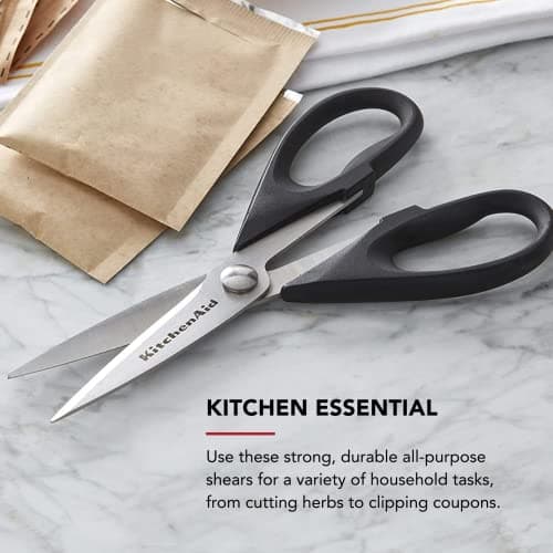 KitchenAid All Purpose Kitchen Shears with Protective Sheath Durable Stainless Steel Scissors, Dishwasher Safe, Soft Grip Comfort Handle, 8.72 Inch, Black — view 3
