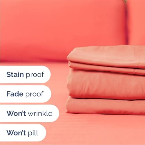 Queen 6 Piece Sheet Set - Comfy Breathable & Cooling - Ultra Soft Hotel Luxury Bedding Set w/ 8-16 Inch Deep Pockets - 1 Flat & 1 Fitted Sheet & 4 Pillowcases - Cozy, Wrinkle Free & Easy Care - Coral — view 4