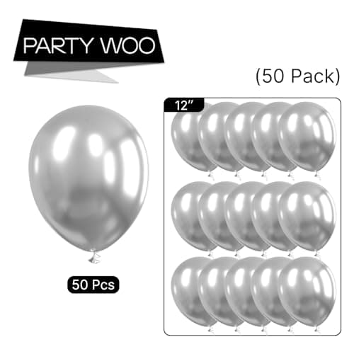 PartyWoo Metallic Silver Balloons, 50 pcs 12 Inch Silver Metallic Balloons, Silver Balloons for Balloon Garland or Arch as Wedding Decorations, Birthday Decorations, Party Decorations, Silver-G102 — view 6