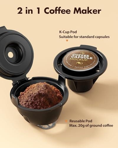 Kismile 14oz Single Serve Coffee Maker, 2 in 1 Pod Drip Coffee Maker Machine for K-Cup & Ground, Brew Sizes, 40oz Removable Water Reservoir, LCD Screen, Self-cleaning Function(Black) — view 6