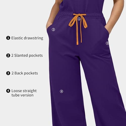 VIAOLI Women's Medical Scrub Jumpsuit - Mandarin Collar, with Drawstring Waist for Nursing Uniforms (S,Grape Purple) — view 2