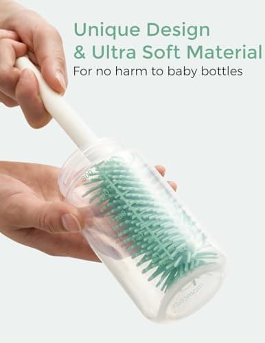 Momcozy Bottle Brush Set - Baby Bottle Cleaner Kit with Silicone Brush, Nipple Brush, Straw Brush, Soap Dispenser, Drying Rack - 7 in 1 Bottle Cleaning Tool for Home and Travel, Green — view 3