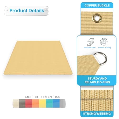 Patio Paradise 15' x 30' Sun Shade Cloth with Grommets Rectangle Shade Sail Canopy Pergola Cover with Straight Edge, UV Block Fabric for Backyard Deck Outdoor Activities, Sand — view 4