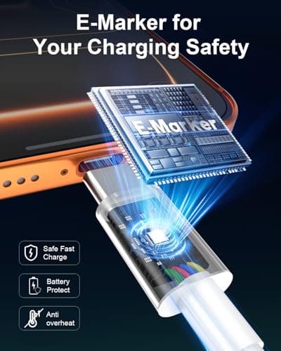 USB C to USB C Cable [2-Pack, 3FT], 240W Fast Charging Type C Cord for iPhone 17/16/15 Pro Max, Samsung S26/S25/Ultra, MacBook Air M3, iPad Pro/Switch, Laptops (White) — view 4
