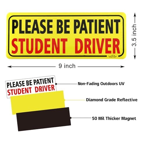 JUSTTOP 3pcs Student Driver Magnet for Car, Please Be Patient Student Driver, New Drivers Sticker Safety Warning, Magnetic Reflective Rookie Driver Bumper Sticker (Black&Red) — view 2