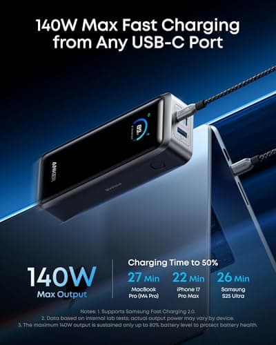 Anker Prime Power Bank, 26,250mAh 3-Port Portable Charger with 300W Max Output, Two-Way Charging, TSA-Approved, App Control, for MacBook, iPhone 17/16 Series, and More (Base Not Included) — view 2