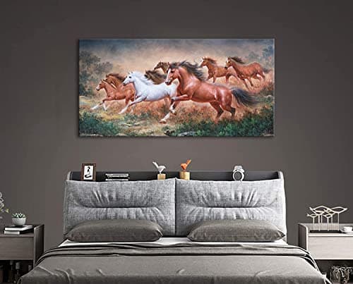 Yxbhhym Large Wall Art Running Horse Canvas Wall Art Animal Picture Prints Eight Horses Paintings Posters Animal Artwork for Wall Living Room Decor Framed Modern Farmhouse Decoration-24x48inches — view 5