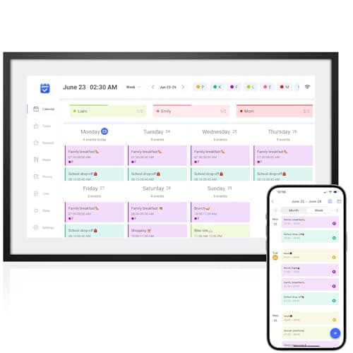 LOOFII 10.1 Inch Smart Digital Calendar – HD Touchscreen Family Planner & Calendar with Chore Chart & Meal Planner (Black White)