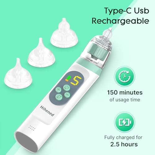 Electric Nasal Aspirator for Baby, Nose Aspirator for Toddlers, Waterproof Baby Nose Sucker, Nose Cleaner with 3 Silicone Tips, Adjustable Suction Level, Music and Light Soothing Function,Green — view 5
