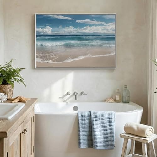 Framed Coastal Beach Wall Art for Room Decor, Blue Ocean Seascape Canvas Artwork for Walls, Nature Nautical Cozy Landscape Picture Print Beach House Wall Decor for Living Room Bedroom Hallway, 24x36 — view 7