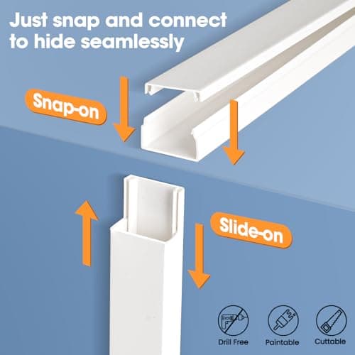 YesBes 116in Cord Hider Kit, Cord Covers for Wires on Wall, Paintable Cable Raceway, Cord Hider for Wall Mount tv, tv Cable Hider Wall kit, Wire Covers for Cords, W0.96in X H0.57in, White — view 5