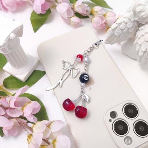 cioatu Y2K Cute Phone Charms Set - Aesthetic Cherry,Flower, Butterfly & Star Cell Phone Straps, Kawaii PhoneAccessories for Bag Keychain, AirPods, Camera Decor(Red Cherry) — view 2