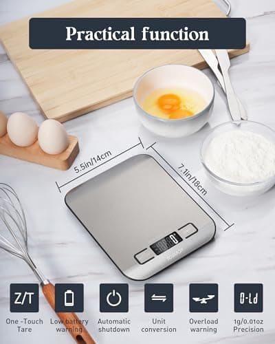 Tcsxady Food Scale, 11lb Digital Kitchen Scale with 6 Units LCD Display and Tare Function,Compact Design for Baking,Healthy Cooking,Meal Prep, 304 Stainless Steel — view 6