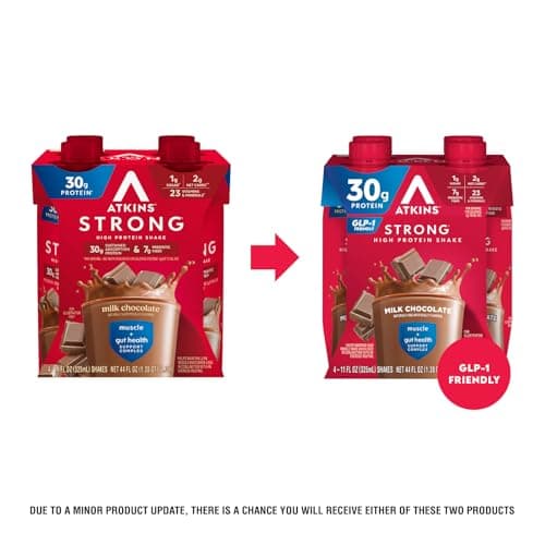 Atkins Strong High Protein Shake, Milk Chocolate, 30g Protein, 7g Prebiotic Fiber, 1g Sugar, GLP-1 Support, Muscle & Gut Health Support Complex, 12 Count — view 2