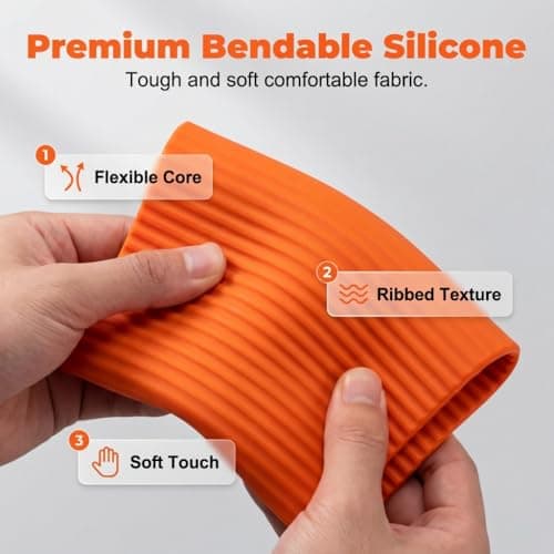 asfanst Silicone Phone Stand with Aluminum, Flexible Foldable Phone Holder, Bendable Adjustable Anti-Slip Desktop Stand for Phone Tablet Laptop, Portable Rollable Multi-Angle Stand for Home (Orange) — view 2