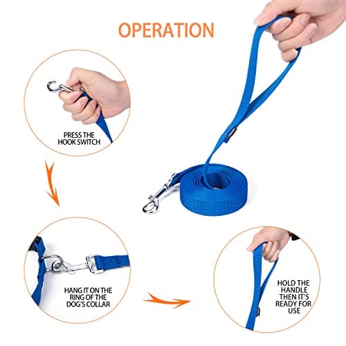 Siumouhoi Strong Durable Nylon Dog Training Leash, 1 Inch Wide Traction Rope, 6 ft 10ft 15ft Long, for Small and Medium Dog (Blue, 10 Feet) — view 2