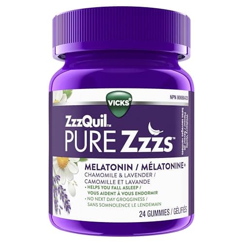 Vicks ZzzQuil PURE Zzzs Melatonin Sleep Aid Gummies with Chamomile, Lavender, & Valerian Root, 1mg per gummy, 24 Count