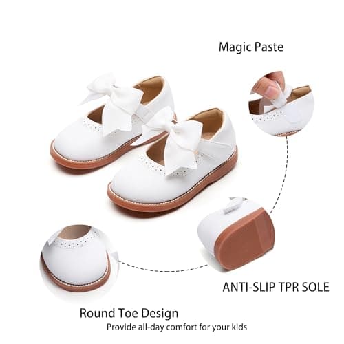 Kiderence Toddler Little Girls Mary Jane Dress Shoes School Oxford for Girls White Flats Size 8M — view 4