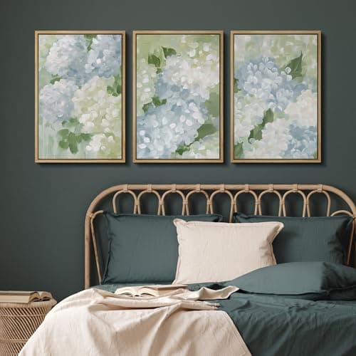 SIGNFORD Framed Canvas Print Wall Art Set Soft Hydrangea Floral Subtle Blue and Green Hues Illustrations Modern Art Relax/Calm for Living Room, Bedroom, Office - 16"x24"x3 Natural — view 4