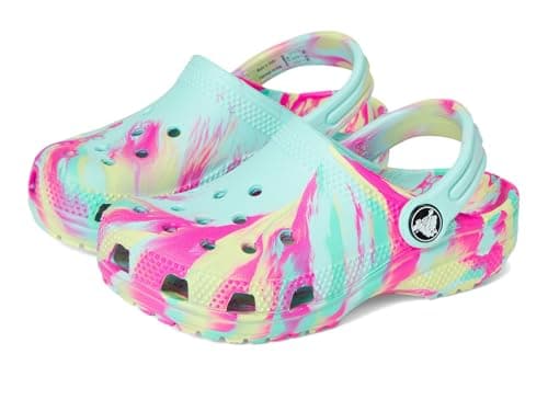 Crocs, Unisex, Classic Marbled Tie-Dye Clogs (Toddler), Aquamarine/Multi, 4, Medium
