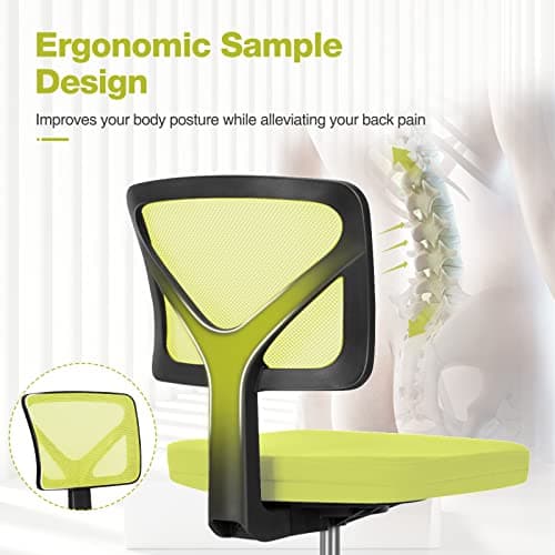 Sweetcrispy Small Office Chair, Ergonomic Low-Back Mesh Rolling Work Swivel Desk Chairs with Wheels, Armless Comfortable Seat Lumbar Support for Home, Bedroom, Study, Student, Adults, Green — view 3