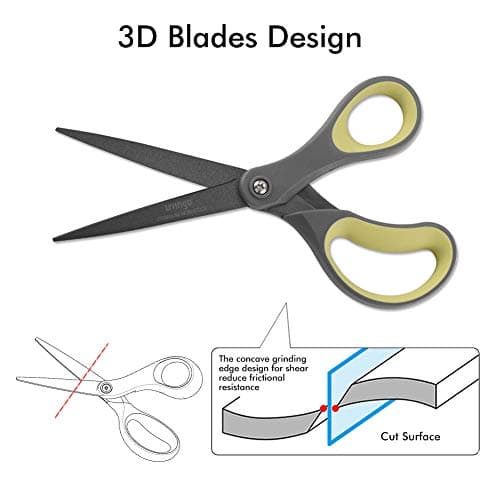 LIVINGO 2 Pack 8" Titanium Non-Stick Scissors, Professional Stainless Steel Comfort Grip, All-Purpose, Straight Office Craft Scissors for Tape, Paper, Cardboard(Green/Yellow) — view 4