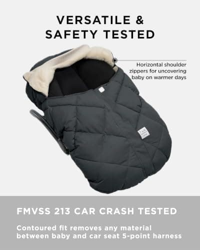 7AM Enfant Car Seat Covers - Cocoon Baby Cover for Boys & Girls, Rain & Snow Repellent, Breathable Windproof, Center Zipper, Universal Fit for Infant Car Seat (0-12M) (Smokey) — view 4