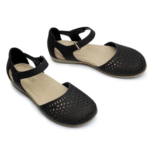 Rihero Women's Comfortable Closed Toe Flat Sandals Black Hollow Size 8 — view 5