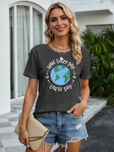 CONTEKK Womens Make Every Day Earth Day T Shirt Earth Day Graphic Tee Save The Planet Environmental Shirt Grey — view 5
