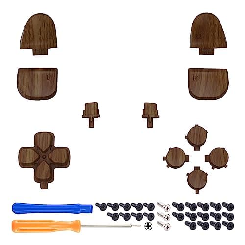eXtremeRate Replacement D-pad R1 L1 R2 L2 Triggers Share Options Face Buttons, Wood Grain Full Set Buttons Compatible with ps5 Controller BDM-030 BDM-040 BDM-050 - Controller NOT Included — view 2