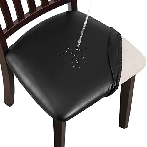 YISUN Dining Chair Seat Covers Set of 6, Pu Leather Waterproof Dining Room Chair Covers, Stretch Chair Cover for Dining Room Chair Protector Slipcover for Kitchen, Hotel