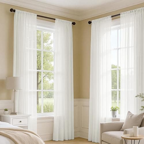 MIULEE Beige White Sheer Curtains 84 Inches Long, 4 Panels Set, Light Filtering Rod Pocket Voile Drapes for Living Room and Bedroom, Airy Soft Fabric Window Treatments, 42 x 84 Inches