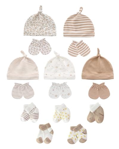 ZAVBABY Baby Boy Hats Mittens and Socks Set Cotton Newborn Girl Hat Glove 0-6 Month
