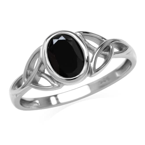 Silvershake Natural Black Onyx White Gold Plated 925 Sterling Silver Triquetra Celtic Knot Ring Size 8