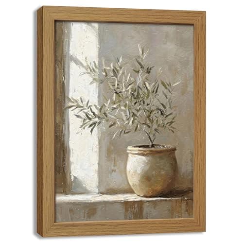 Vintage Olive Tree Canvas Wall Art, French Country Oil Style Prints Wall Decor, Farmhouse Plant Pictures for Living Room Bathroom Bedroom Home Decor Gifts 16x12inch Wood Framed