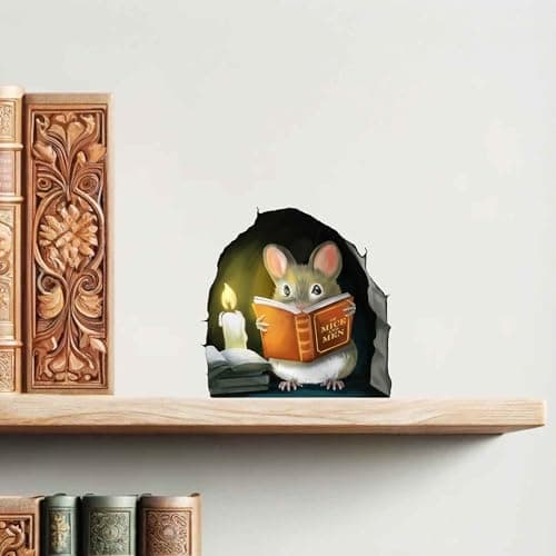Mouse Reading Book, Wall Decor Sticker Decal, Kids Room, Classroom, Home, Bedroom, Bookcase, Book Lover, of Mice and Men, Children, Adorable, (Mouse Reading Book) — view 7